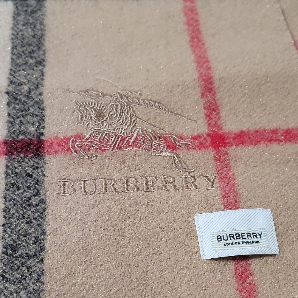 Burberry Tan Checkered Scarf With Gold Glitter - Picture 2 of 3